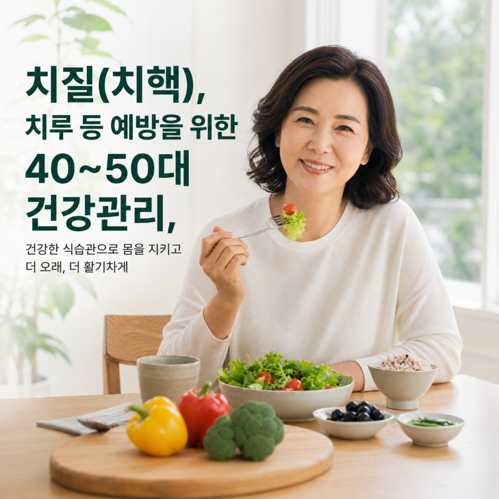 치질(치핵), 치루 등 예방을 위한 40~50대 건강관리 안내 이미지 - 건강한 식습관으로 몸을 지키고 더 오래 더 활기차게